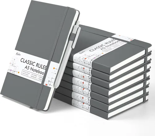 Miniatura 12 de feela Paquete de 8 cuadernos a granel para la escuela, cuadernos de negocios de tapa dura, diarios clásicos rayados con soporte para bolígrafo