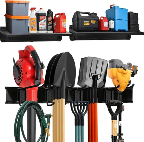 Miniatura 9 de Sistema de Almacenamiento de Pared de Garaje Resistente TIDYME Estantería Organizadora de Herramientas Montada en Pared con Estanterías Kit