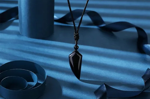 Miniatura 3 de MAIBAOTA Collar con colgante para hombre, collar de cuerda negra ajustable, collar de piedra de cristal de obsidiana negra, joyería para hombre