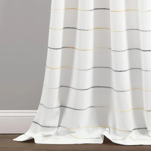 Miniatura 4 de Lush Decor Paneles de Cortinas de Ventana de Algodón Teñido con Hilo de Rayas Ombré, Par, 40" An x 95" L, Amarillo y Gris - Cortinas - Cortinas
