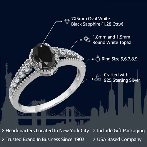 Miniatura 2 de Anillo de compromiso con piedra natal y topacio blanco para mujer en plata de ley 925 ovalado de 0.276 x 0.197 in Elegante diseño de vástago