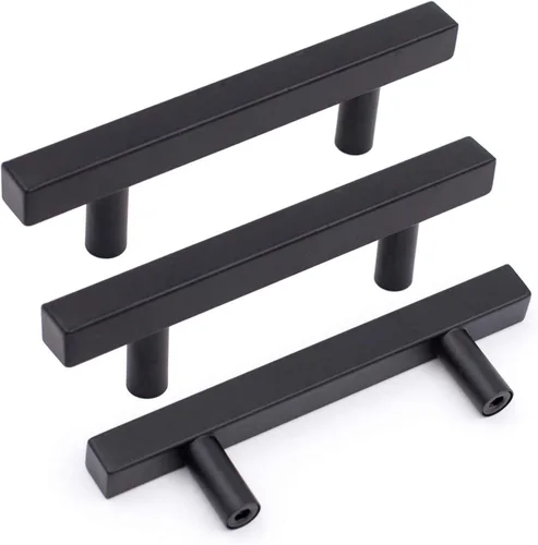Miniatura 12 de Goldenwarm Paquete de 5 manijas negras de gabinete de 2-1/2 pulgadas (2.520 in) color negro mate, tiradores de cajón en T para armarios de cocina