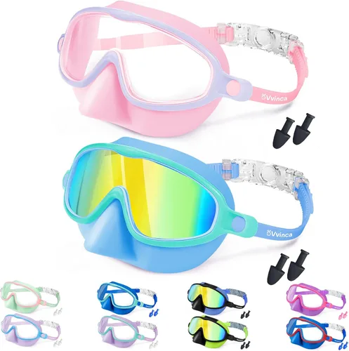 Miniatura 13 de Vvinca Gafas de natación con cubierta para la nariz, paquete de 2 máscaras de buceo de visión amplia, antivaho, UV, sin fugas, gafas de natación