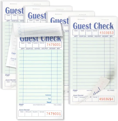 Miniatura 12 de FMP Brands Libros de cheques de invitados para servidores, papel de bloc de notas de servidor, total de 500 hojas (10 blocs), azul con recibo