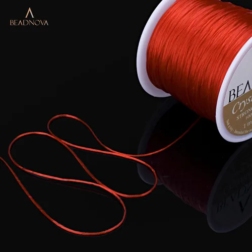 Miniatura 5 de Hilo de poliéster elástico de 0.039 pulg Beadnova cordón para joyería para hacer pulseras de perlas, rollo de 196 pies., PARTS-0018-0701 Color: rojo