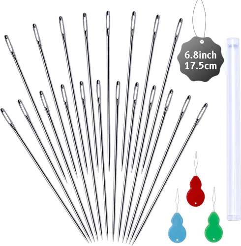 Paquete de 20 agujas de coser largas, agujas largas para manualidades, agujas de costura de ojos grandes, agujas de muñeca de 6.8 pulgadas/6.9 in