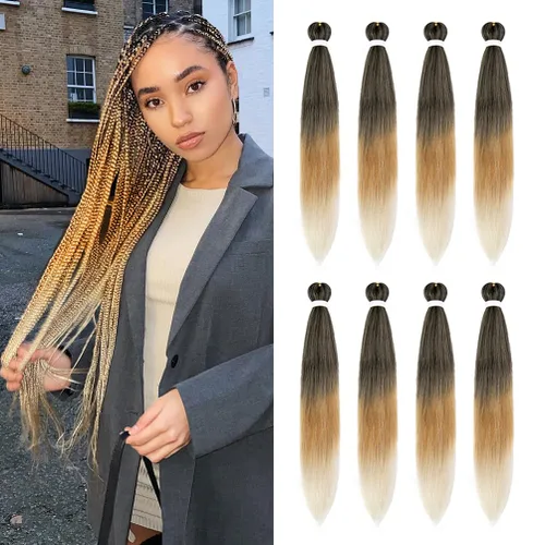 Miniatura 112 de 8 paquetes de extensiones preestiradas - 16 pulgadas de cabello trenzado premium, 55G/paquete, sin picazón, fijación en agua caliente, textura Perm