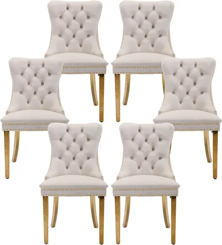 Miniatura 53 de Silla de comedor copetuda moderna de terciopelo para comedor, sillas de comedor tapizadas con remache de clavo, anillo trasero para cocina, comedor