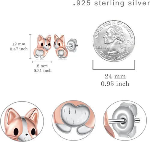 Miniatura 4 de Aretes de plata de ley 925, diseño de perro corgi/perro salchicha/perro perrito kawaii, regalos para mujeres, amantes de los perros