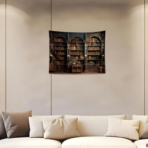 Miniatura 31 de QGHOT Tapiz medieval para estantería, vintage, fondo de biblioteca, libros antiguos, academia oscura, tapices grandes para colgar en la pared