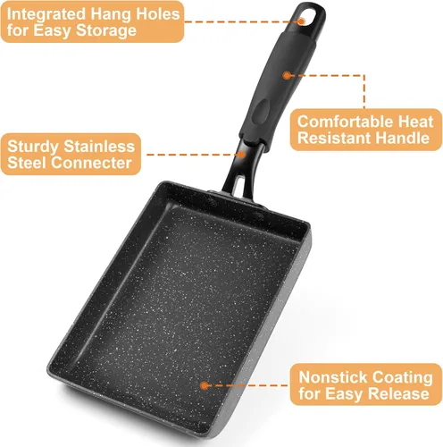 Miniatura 5 de MyLifeUNIT Tamagoyaki - Sartén con tapa, sartén japonesa para estufa de gas y estufa eléctrica, sartén cuadrada antiadherente para huevos de 7.3 x