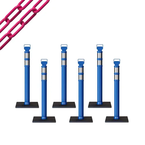 Miniatura 8 de Trafford Industrial - Paquete de 6 postes de delineador de 45 pulgadas, collares reflectantes de 3 pulgadas, base de goma de 10 libras
