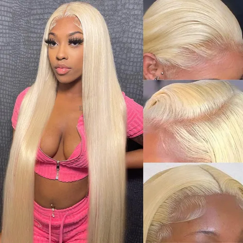 Miniatura 14 de Myecool Peluca de cabello humano con encaje frontal 613 de 26 pulgadas, 13 x 5, lacio, 613 HD, encaje frontal, cabello humano prearrancado, nudos