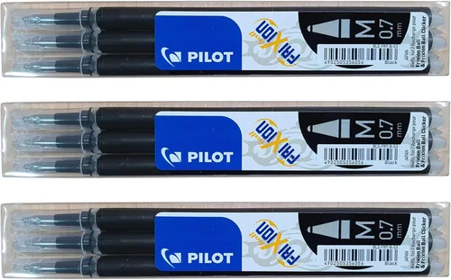 Pilot Frixion - Recambio de bolígrafos borrables, paquete de 9 recargas, tinta de gel negra, punta fina 07 (negro)