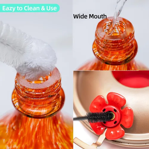 Miniatura 3 de Comederos para colibríes para exteriores colgantes, comedero para colibríes de vidrio soplado a mano de 32 oz para exteriores, 4 perchas con foso