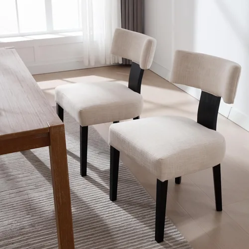 Miniatura 3 de RIVOVA Juego de 2 sillas de comedor de lino, sillas de comedor modernas con patas de madera negra, sillas tapizadas para comedor, cocina, tocador