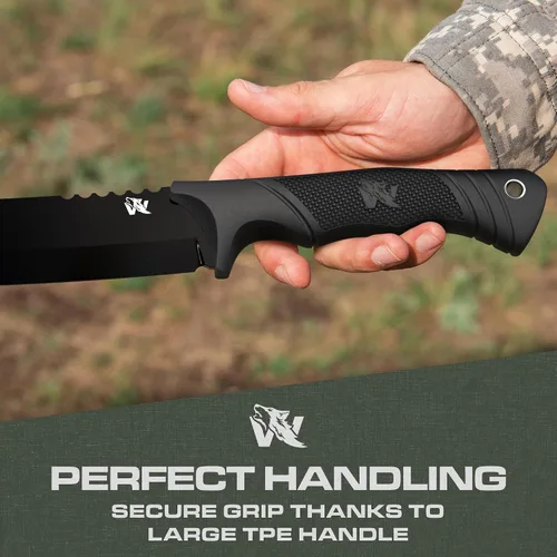 Miniatura 5 de ODENWOLF W Machete – Machete de supervivencia de espiga completa con funda – Cuchillo machete fuerte de acero D2 para cortar árboles, para trabajo