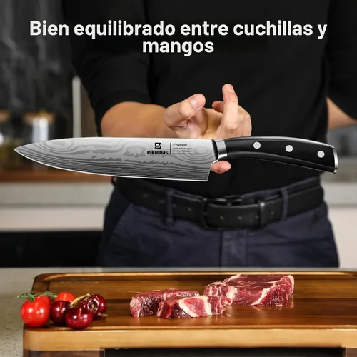 Miniatura 7 de Piklohas Juego de cuchillos para cocina con bloque, 17 piezas con soporte magnético para cuchillos, acero inoxidable alemán de alto carbono