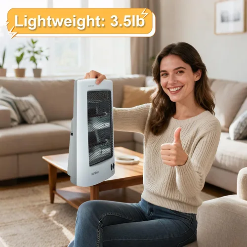 Miniatura 7 de Calentador infrarrojo, calentador eléctrico portátil, calentador de espacio para uso en interiores, calor radiante para oficina en casa, dos ajustes