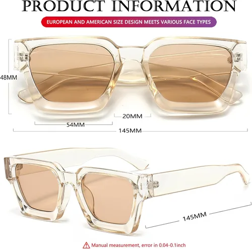 Miniatura 76 de AIEYEZO Gafas de sol cuadradas para mujeres y hombres, gafas de sol cuadradas con montura gruesa, estilo de diseñador simple