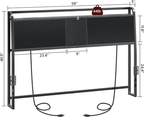 Miniatura 2 de MAHANCRIS Cabecero tamaño Queen solamente, cabecero con 4 enchufes y 4 puertos USB, cabecero industrial con puerta abatible y adaptador de marco