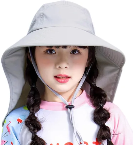 Miniatura 6 de Muryobao Kids Girls Boys Summer Sun Hat UV Protection UPF50+ Hats Mesh Bucket Cap for Beach Fishing with Neck Flap