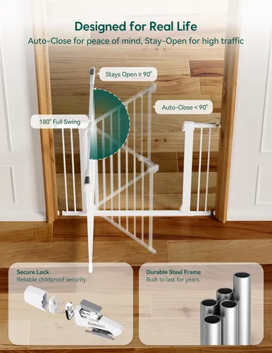 Miniatura 5 de Babelio Puerta extra ancha para bebé/perro, PressGuard P7, cierre automático de metal, puerta para mascotas montada a presión para puertas, sin