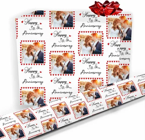 Miniatura 10 de Artsadd Papel de regalo personalizado con texto con imagen para aniversario, día de San Valentín, papel de regalo con foto personalizada con corazón