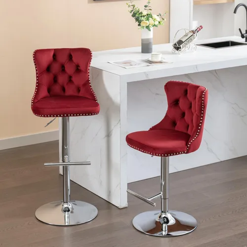 Miniatura 14 de Taburete de bar giratorio con respaldo copetudo, taburetes de bar ajustables en altura de mostrador, ribete de cabeza de clavo, silla de bar Beige +