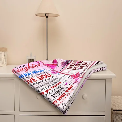 Miniatura 4 de Manta personalizada para mi hija de mamá y papá 40x50 pulgadas, manta ligera de franela, regalo con nombre personalizado, manta súper suave y cómoda