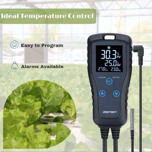 Miniatura 4 de DIGITEN DTC102 Controlador de temperatura Salida Termostato de enchufe de 2 etapas Termostato digital de invernadero para reptiles, controlador