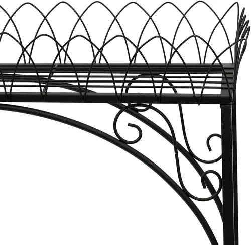 Miniatura 7 de Estante largo negro de doble capa, soporte de metal estilo patio francés para plantas altas en maceta, soporte resistente para macetas interiores