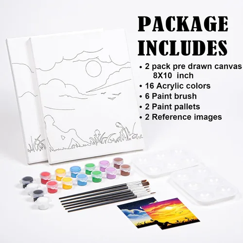 Miniatura 4 de Nuberlic Paquete de 2 Lienzos Predibujados de 8x10 pulgadas para Pintar para Adultos Kit de Pintar y Beber para Noche de Cita de Parejas Adultas