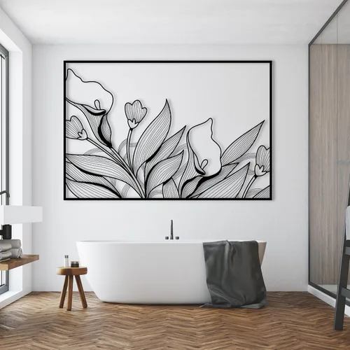 Miniatura 3 de Decoración de pared de metal, arte de pared de metal con flores de lirio de cala, decoración de pared de lirio de cala, decoración de pared de Plata