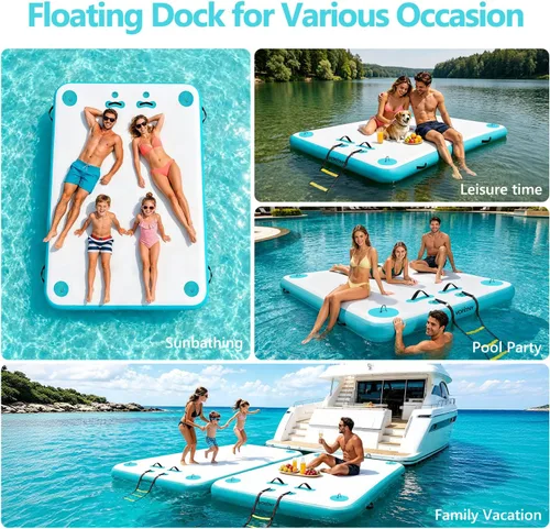Miniatura 2 de VOFiTNY Muelle flotante inflable, plataforma flotante para lagos, flotadores de lago para adultos, tapete de balsa para isla para lago, playa