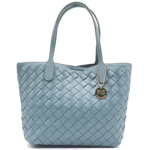 PS PETITE SIMONE Bolso tejido para mujer, bolso de mano de cuero vegano Ella pequeño bolso de hombro, Azul
