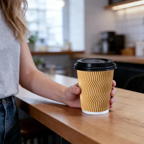 Miniatura 5 de Lamosi Tazas de café desechables de 8 onzas con tapas, paquete de 50 tazas de papel con aislamiento para llevar, con tapas y popotes, taza de pared