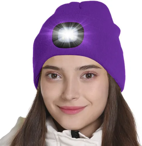 Miniatura 19 de Tutuko Gorro unisex con luz, gorro LED recargable por USB, sombrero LED con linterna, regalos para hombres, mujeres, papá