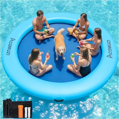 Miniatura 12 de Hamaca de agua inflable de 4/6/8/10/12 pies, flotador flotante redondo para adultos, balsa flotante de piscina resistente para océano y lago