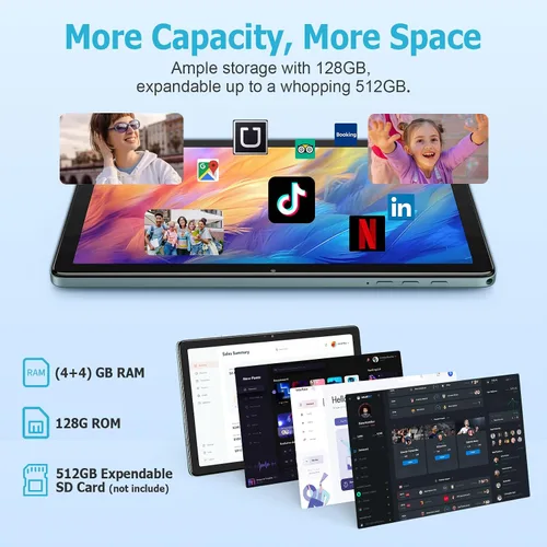 Miniatura 3 de Tablet Android de 10.1 pulgadas, tabletas Android 14 con 128GB+8 (4+4 expandir) GB, 2.4+5G WiFi Tablet PC con pantalla táctil FHD IPS, cámara dual