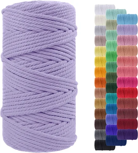 Miniatura 86 de Cuerda de macramé de 0.079 in para 219 yardas, cuerda de algodón natural para manualidades, hilo de cuerda de macramé de colores para colgar