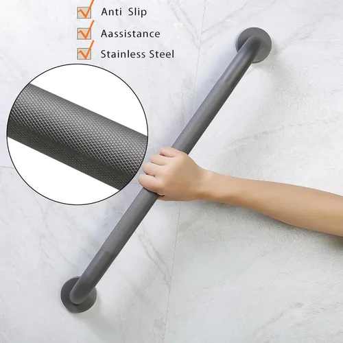 Miniatura 4 de Barra de agarre para ducha, paquete de 2 barras de agarre de baño gris de 12 pulgadas, barras de agarre antideslizantes de acero inoxidable 304