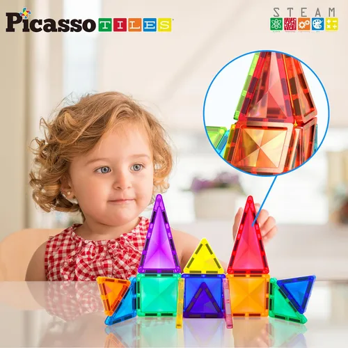 Miniatura 4 de PicassoTiles Juego de bloques de construcción magnéticos tamaño de viaje Serie mini Diamond, bloques de construcción magnéticos, juguetes 13 piezas