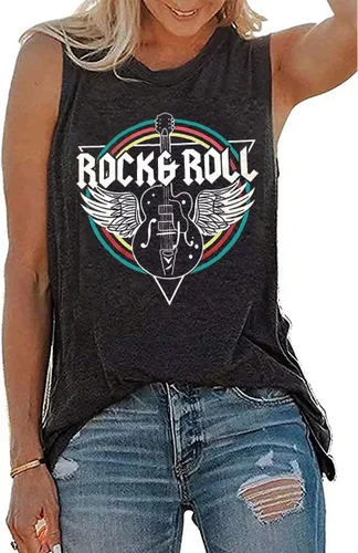 Camiseta sin mangas de Rock & Roll para mujer, camisetas de música country vintage, camisetas de banda de concierto de rock, camisetas de verano sin