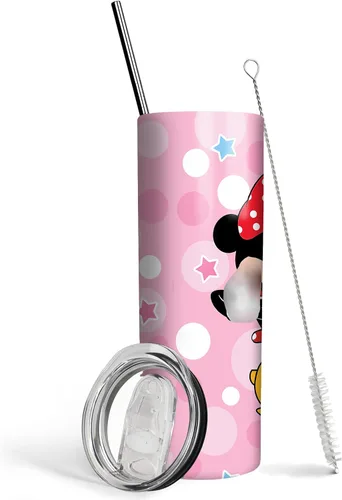 Miniatura 17 de Vaso de 20 oz de acero inoxidable rosa con pajita y tapa, a prueba de fugas, taza de café para viajes, para uso en casa y al aire libre, tazas Ratón
