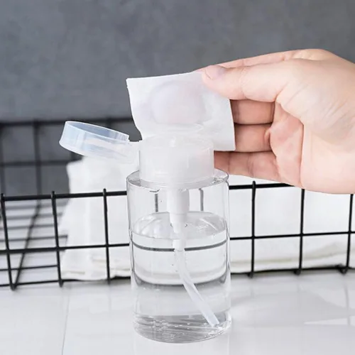 Miniatura 3 de Paquete de 2 botellas dispensadoras de prensa PETG a prueba de fugas de 3.4 onzas, recipientes de viaje recargables para cosméticos y removedor