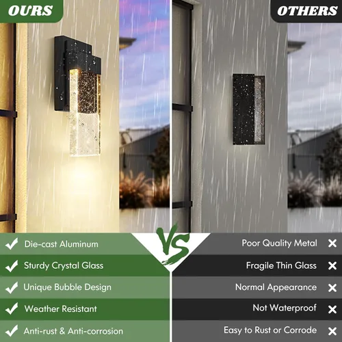 Miniatura 3 de BesLowe Lámparas de pared para exteriores con cristal de burbujas de cristal, apliques exteriores impermeables, faroles de pared LED, luces