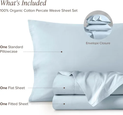 Miniatura 8 de Bare Home Juego de sábanas de algodón 100% orgánico Twin XL - Tejido percal nítido - Ligero y transpirable - Sábanas de cama y fundas de almohada 13