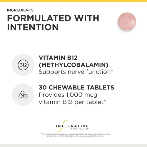 Miniatura 4 de Integrative Therapeutics B12-Active - Suplemento B12 para apoyo a la función nerviosa* - Soporte masticable - Sin lácteos, soja y gluten - Sabor a