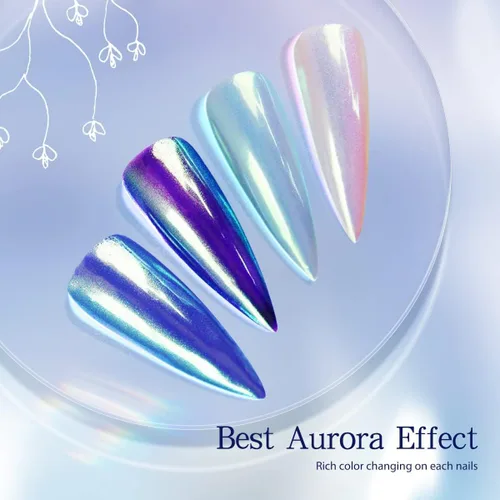 Miniatura 5 de Pretty Diva Aurora - Polvo de uñas cromado, 0.01 oz Aurora Mermaid Unicorn Iridescent Chrome Powder para uñas